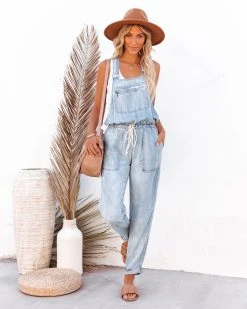 LOVE-003 Tommy Tencel Pocketed Drawstring Overalls