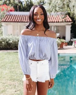 BY T-001 Toronto Striped Off The Shoulder Crop Top - FINAL SALE