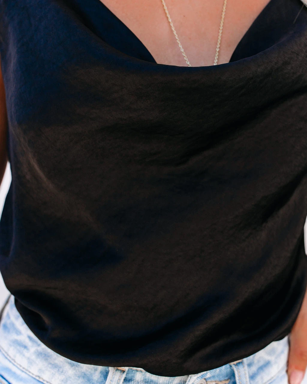 ENDL-001 Trisha Satin Cowl Neck Tank - Black - FINAL SALE - Image 4