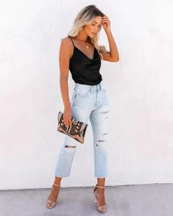 ENDL-001 Trisha Satin Cowl Neck Tank - Black - FINAL SALE