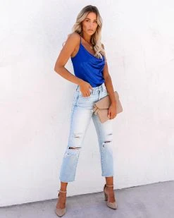 ENDL-001 Trisha Satin Cowl Neck Tank - Cobalt Blue - FINAL SALE