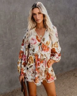 LUXX-001 Upwind Floral Pocketed Crochet Romper - FINAL SALE