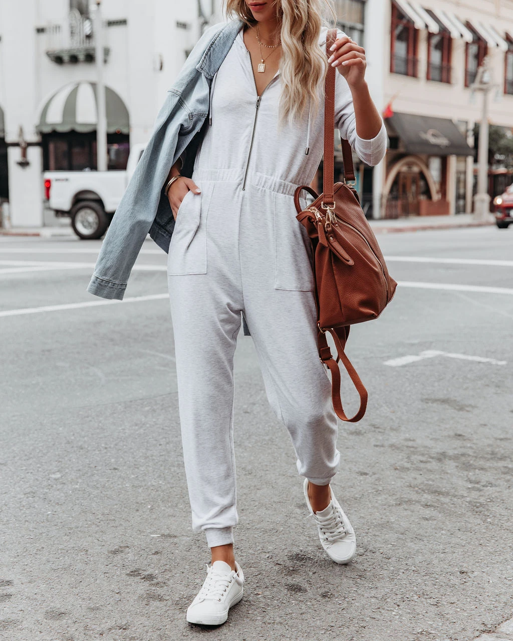 LOVE-003 Vander Pocketed Hooded Knit Jumpsuit - Light Grey - FINAL SALE - Image 5