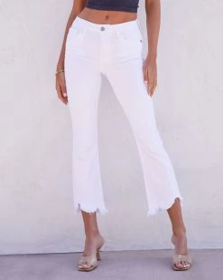 HIDD-002 Vicky High Rise Kick Flare Frayed Jeans - White