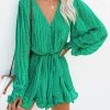 ENDL-001 Viera Polka Dot Pleated Romper - Green - FINAL SALE