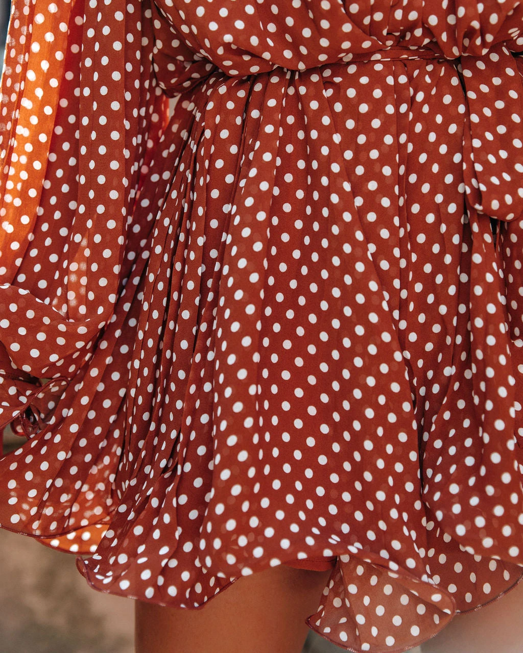 ENDL-001 Viera Polka Dot Pleated Romper - Brown - FINAL SALE - Image 4