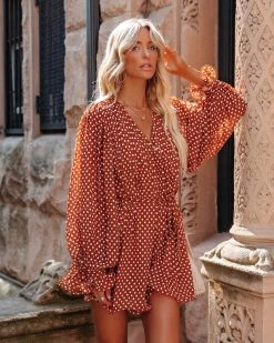 ENDL-001 Viera Polka Dot Pleated Romper - Brown - FINAL SALE