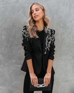 A PE-001 Waking Up In Vegas Rhinestone Embellished Blazer - Black - FINAL SALE