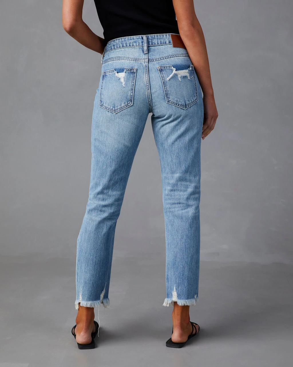 HIDD-002 Nila Mid Rise Distressed Boyfriend Jeans - Medium Wash - Image 2