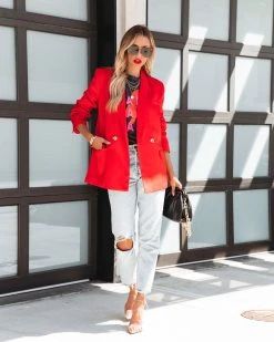 ACOA-001 Whinn Pocketed Blazer - Red - FINAL SALE