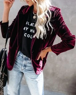 FATE-001 Wine Me And Dine Me Pocketed Velvet Blazer - Wine - FINAL SALE
