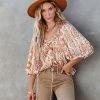 TYCH-001 Wynnona Printed Lightweight Blouse - Caramel - FINAL SALE