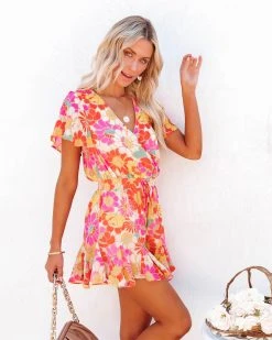 SUGA-001 You Cute Floral Ruffle Romper - Red Multi - SALE - FINAL SALE