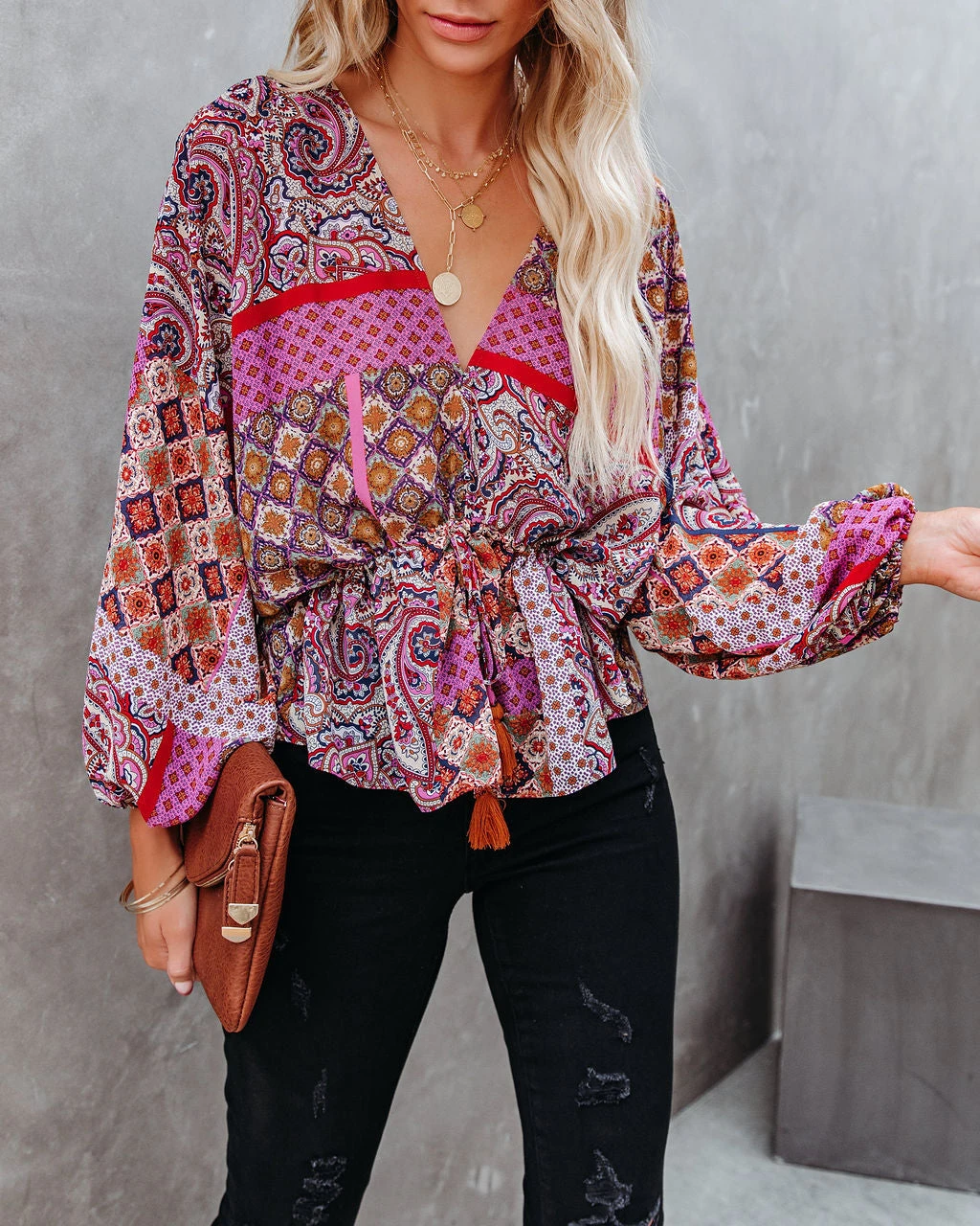 AAKA-001 Yvie Patchwork Drawstring Blouse - FINAL SALE - Image 5