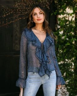 DEE-001 Zora Floral Front Tie Ruffle Long Sleeve Top - SALE